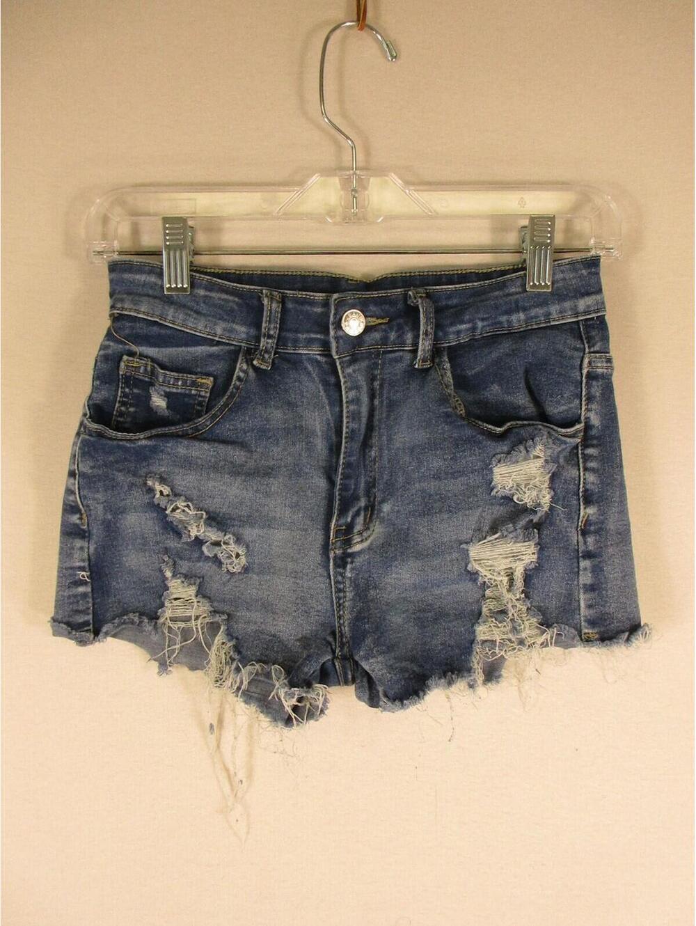 SHEIN Denim Shorts Womens S Distressed Cutoff High Rise Blue Frayed Ripped Short